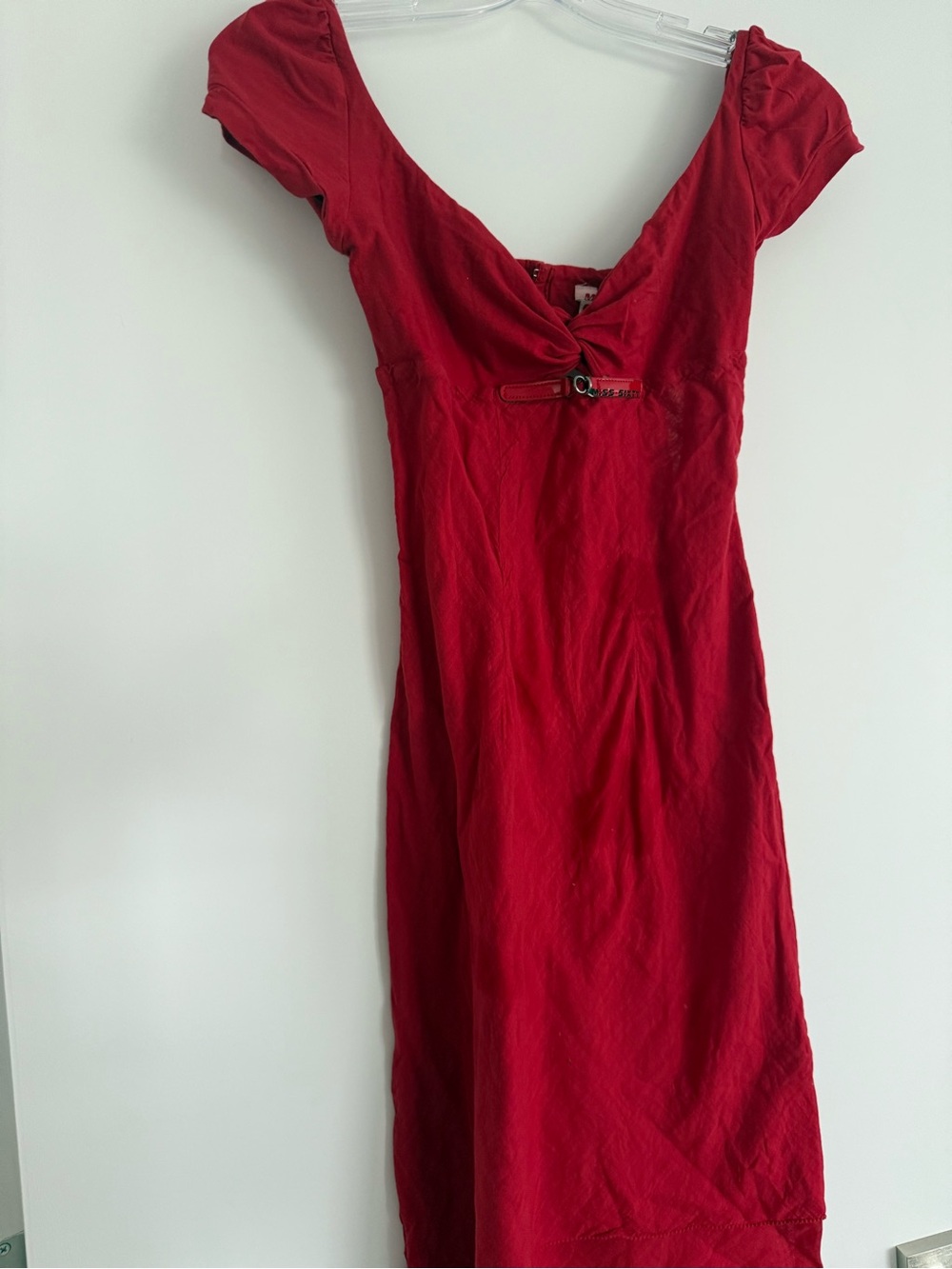 Miss Sixty Red Cap-Sleeve Midi Dress with Scoop Neck